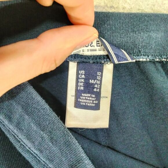 Lands End Tennis Skirt Women Size 12 Navy Blue Pull On Button Detail Solid Skort - Picture 6 of 9